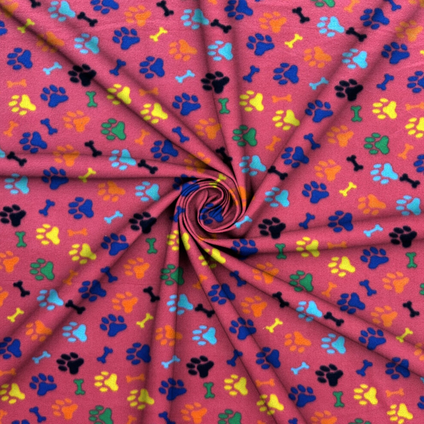 Printed Polar Fleece Paw Print Red - Ragland Fabrics