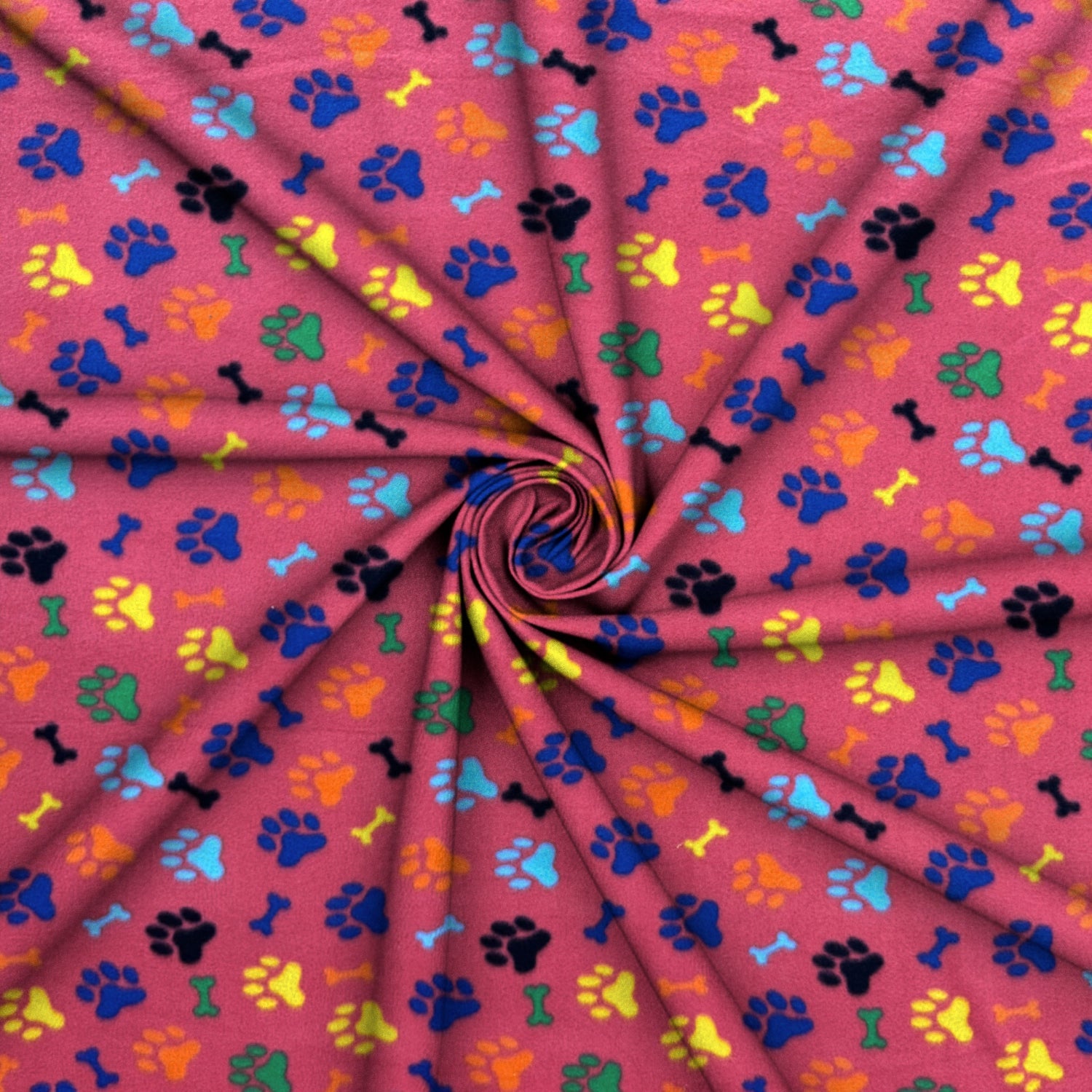 Printed Polar Fleece Paw Print Red - Ragland Fabrics