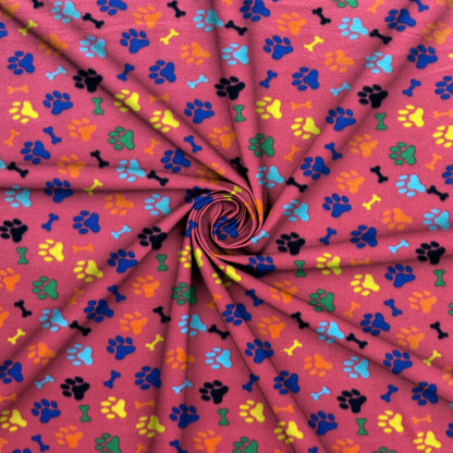 Printed Polar Fleece Paw Print Red - Ragland Fabrics