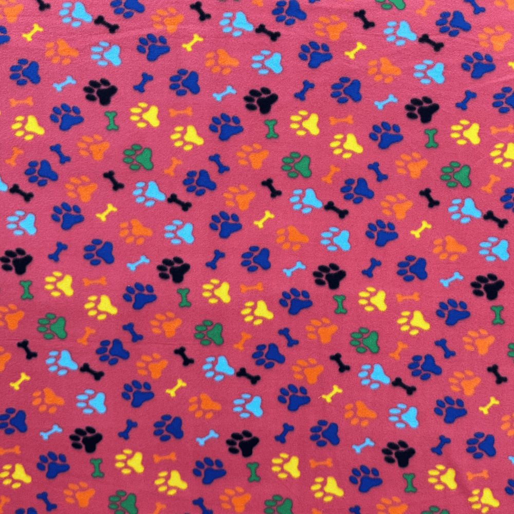 Printed Polar Fleece Paw Print Red - Ragland Fabrics