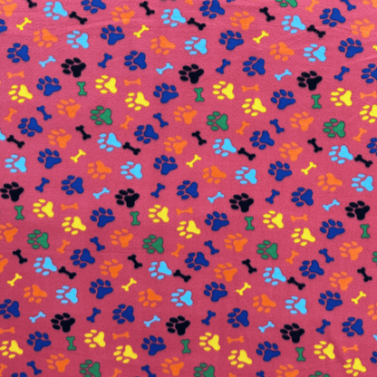 Printed Polar Fleece Paw Print Red - Ragland Fabrics