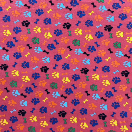 Printed Polar Fleece Paw Print Red - Ragland Fabrics