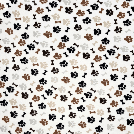 Printed Polar Fleece Pawz White - Ragland Fabrics