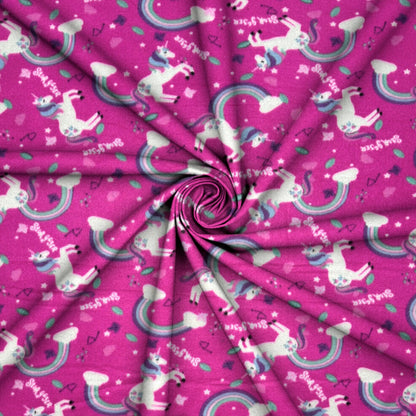 Printed Polar Fleece Unicorns Pink - Ragland Fabrics