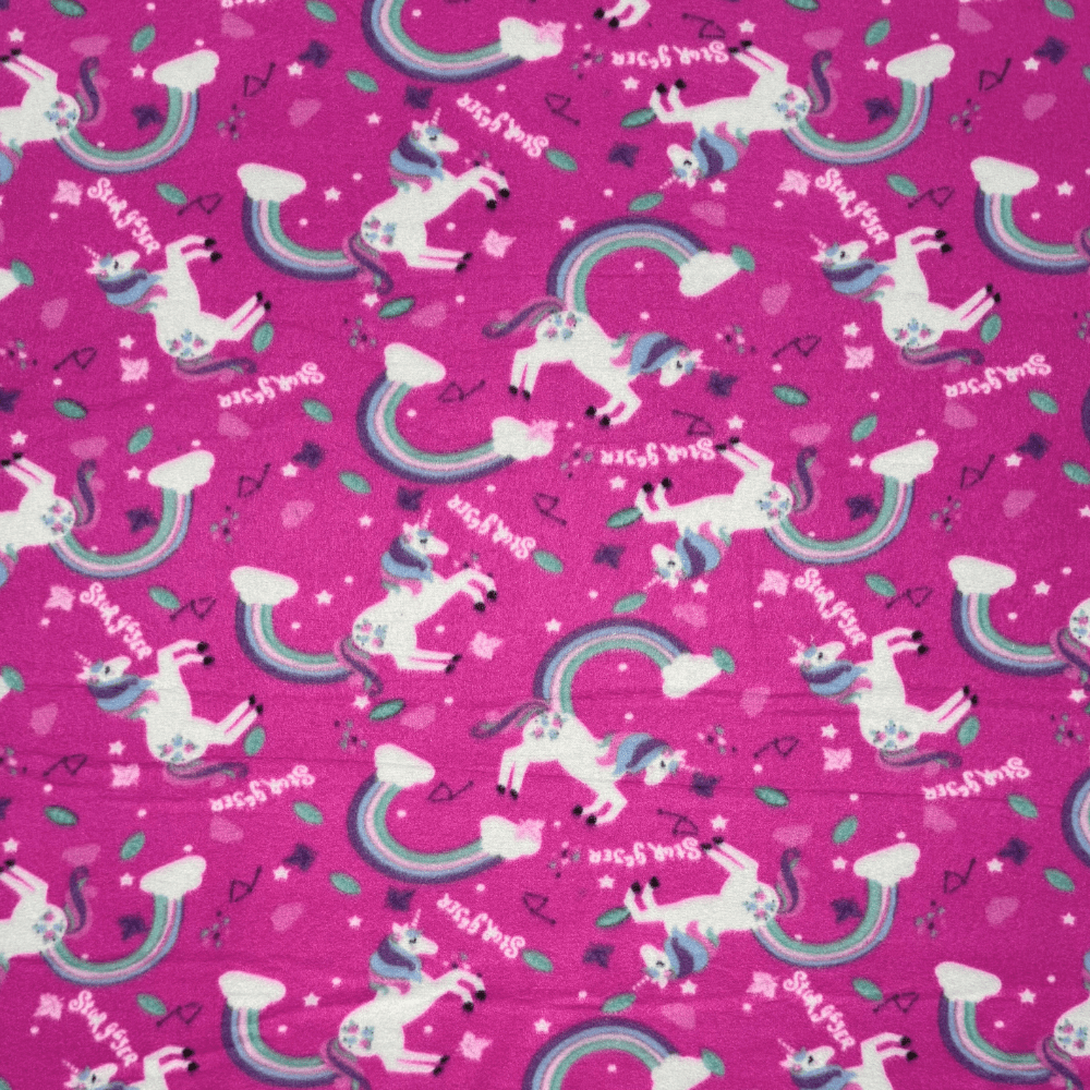 Printed Polar Fleece Unicorns Pink - Ragland Fabrics
