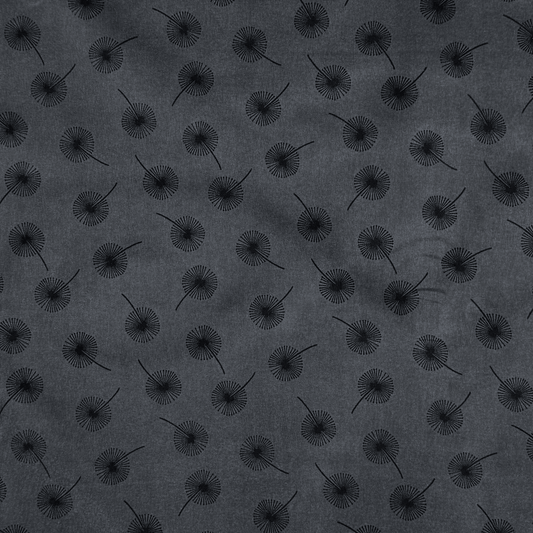 Printed Poly Cotton Dandellion Charcoal - Ragland Fabrics