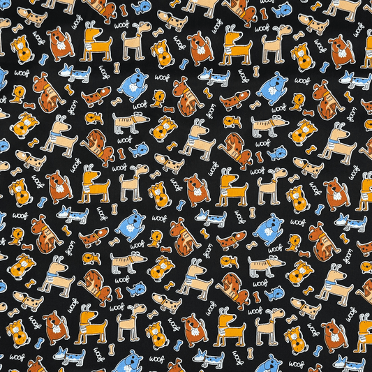 Printed Poly Cotton Doggie Black - Ragland Fabrics