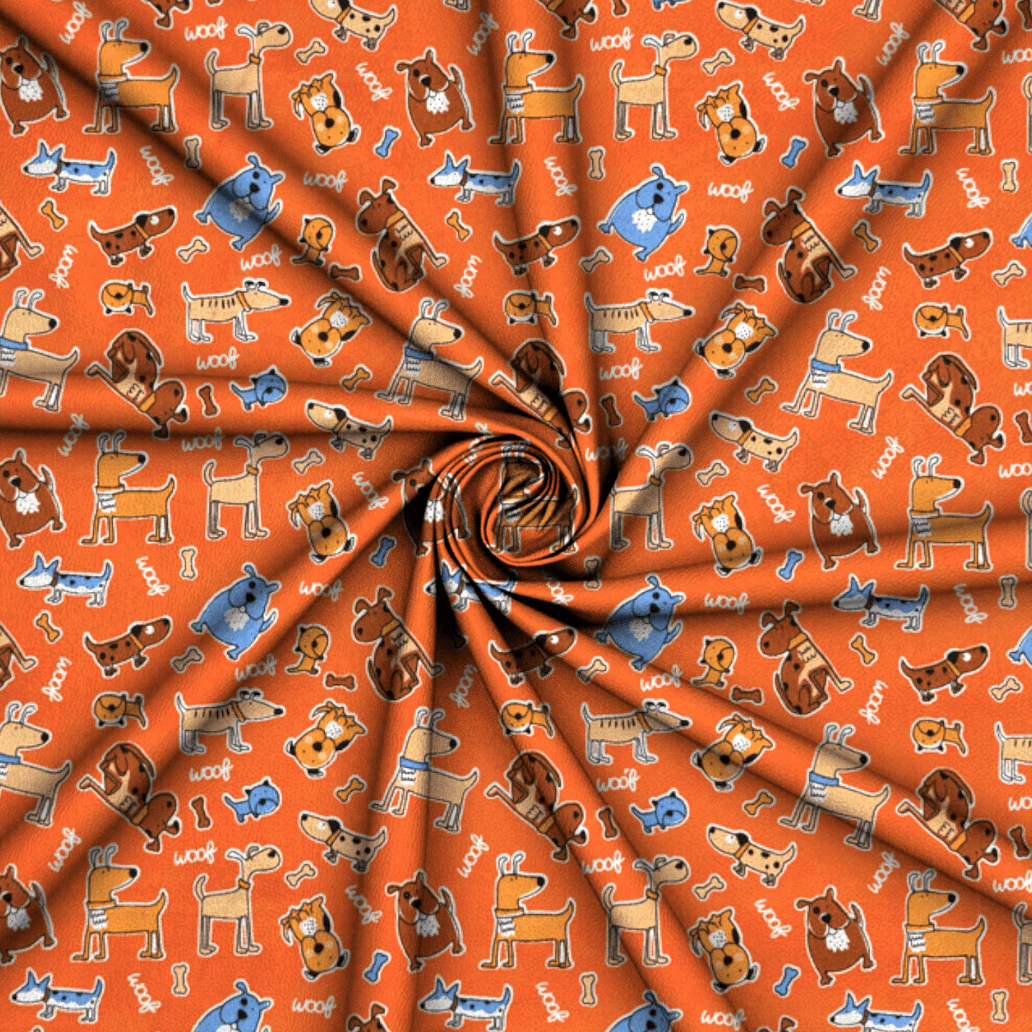 Printed Poly Cotton Doggie Orange - Ragland Fabrics