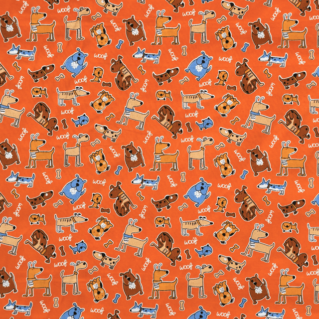 Printed Poly Cotton Doggie Orange - Ragland Fabrics