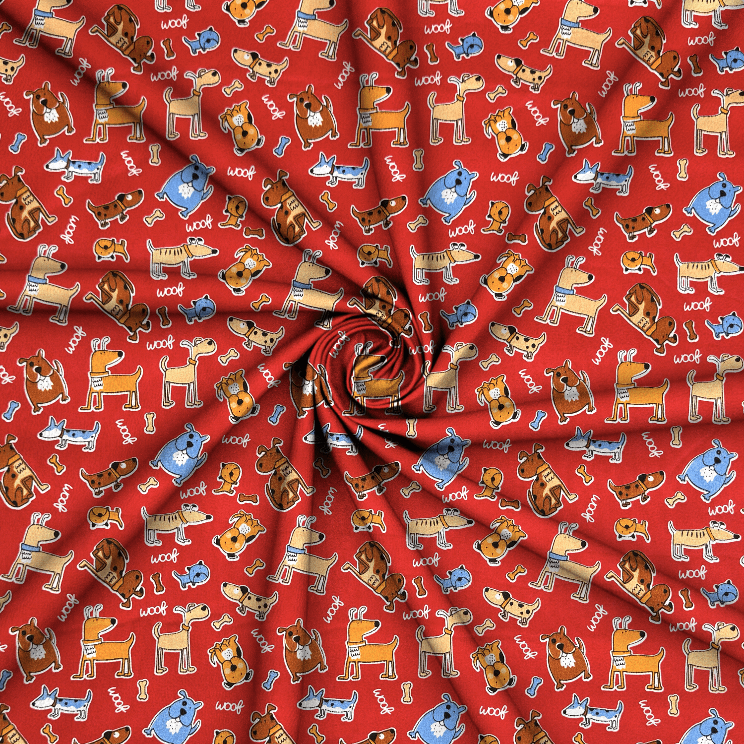 Printed Poly Cotton Doggie Red - Ragland Fabrics