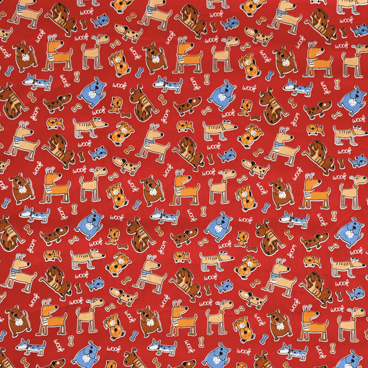 Printed Poly Cotton Doggie Red - Ragland Fabrics