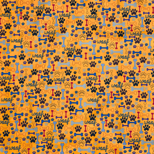 Printed Poly Cotton Pawz Orange - Ragland Fabrics