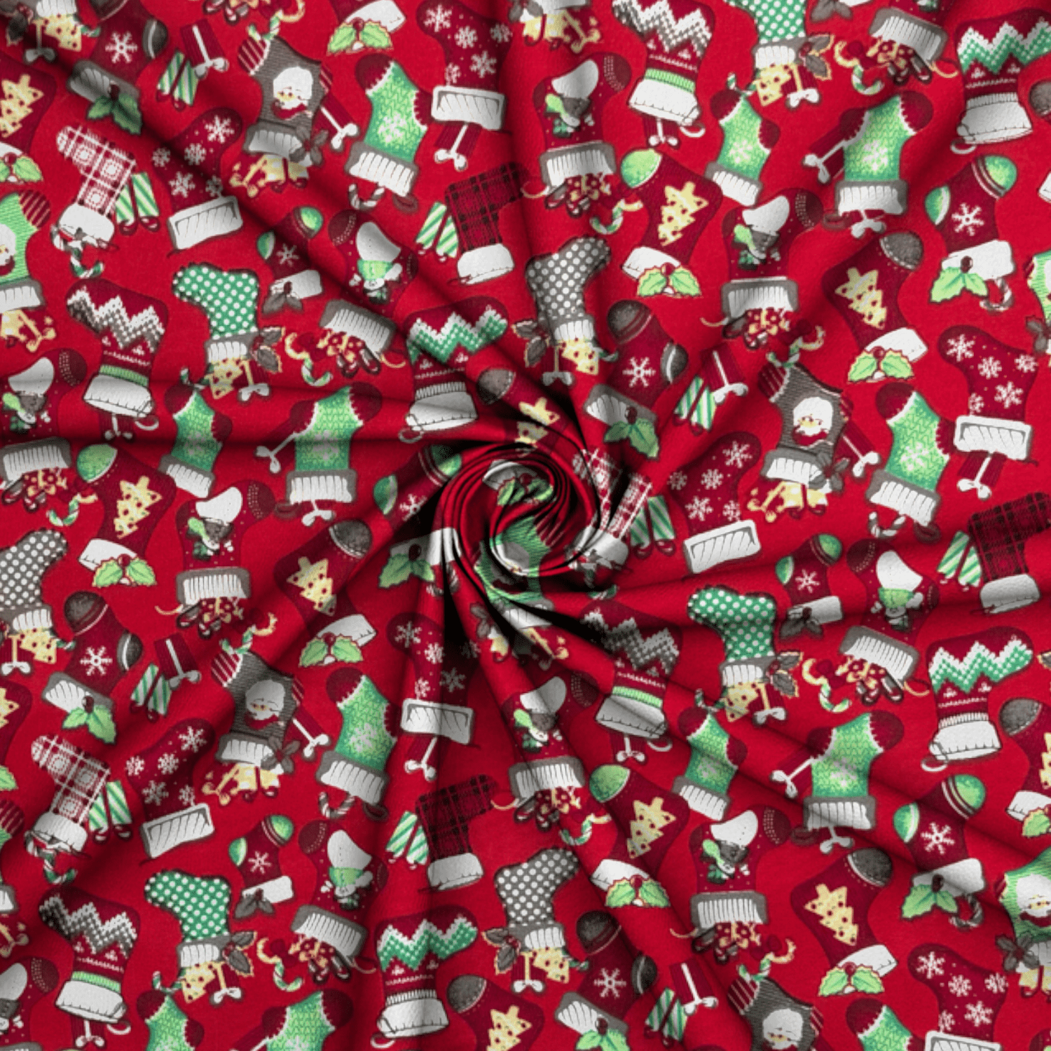 Printed Poly Cotton Stocking Red - Ragland Fabrics