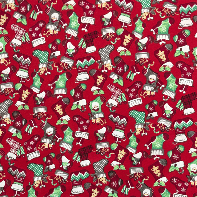 Printed Poly Cotton Stocking Red - Ragland Fabrics