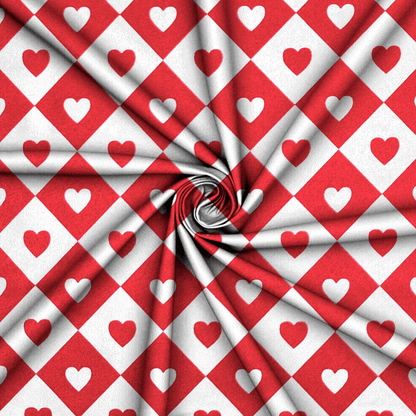 Printed Satin | Heart Checker - Ragland Fabrics