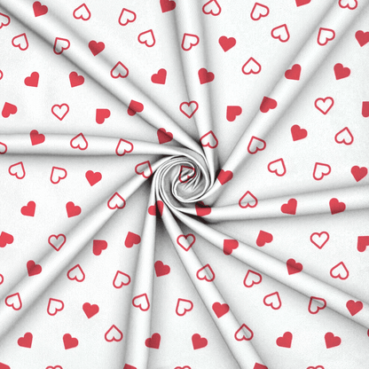 Printed Satin | Heart White - Ragland Fabrics