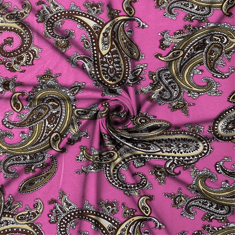 Printed Satin Paisley Pink - Ragland Fabrics