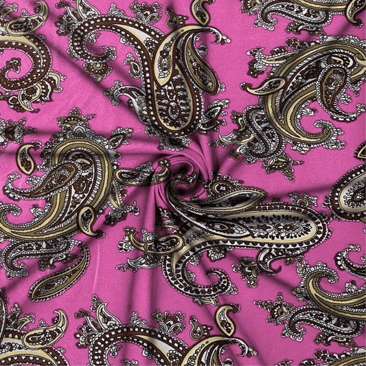 Printed Satin Paisley Pink - Ragland Fabrics