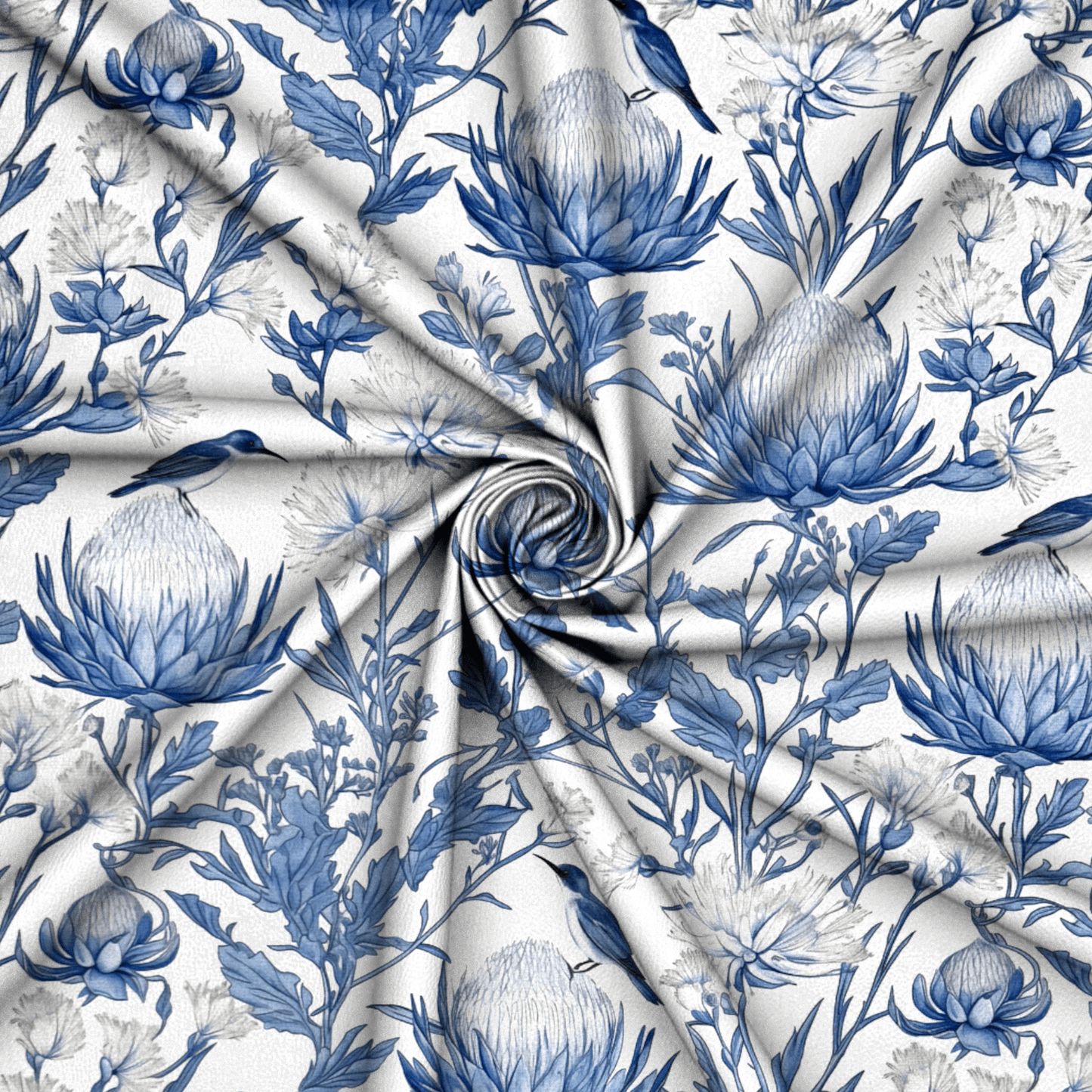 Printed Velvet Delf Protea - Ragland Fabrics