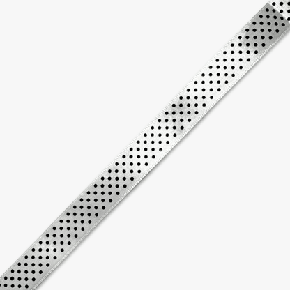 Printed Satin Ribbon White w/ Black Dots - 6 Sizes CLOSEOUT - Ragland Fabrics