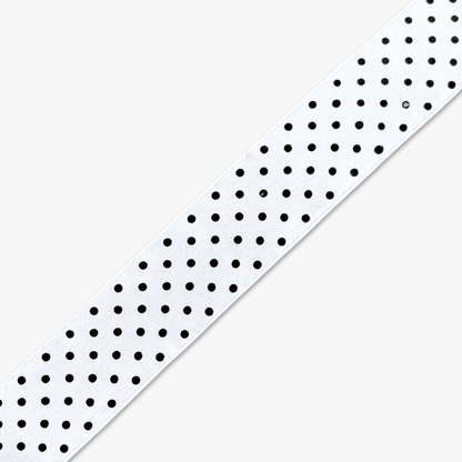 Printed Satin Ribbon White w/ Black Dots - 6 Sizes CLOSEOUT - Ragland Fabrics