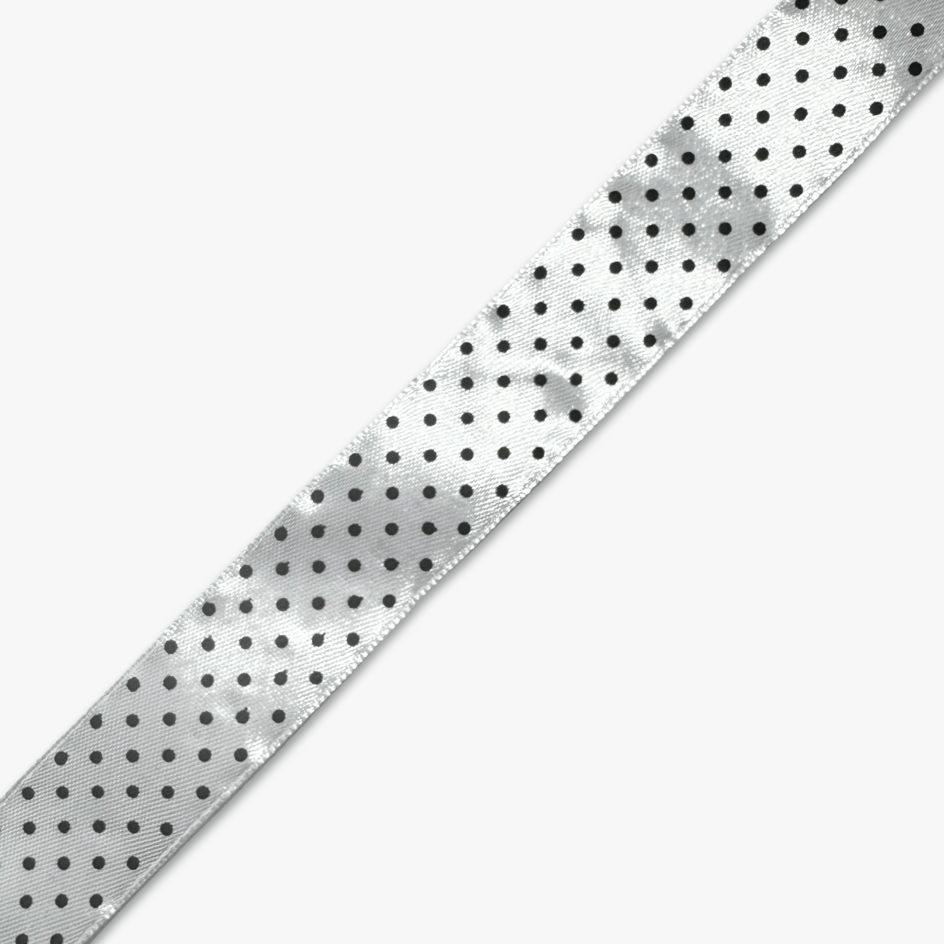 Printed Satin Ribbon White w/ Black Dots - 6 Sizes CLOSEOUT - Ragland Fabrics