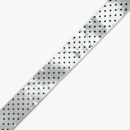 Printed Satin Ribbon White w/ Black Dots - 6 Sizes CLOSEOUT - Ragland Fabrics