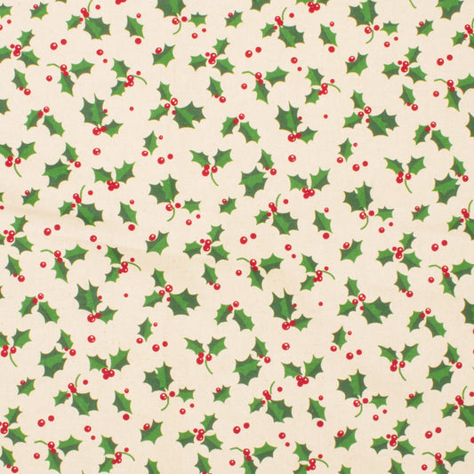 Christmas Cotton large holly natural