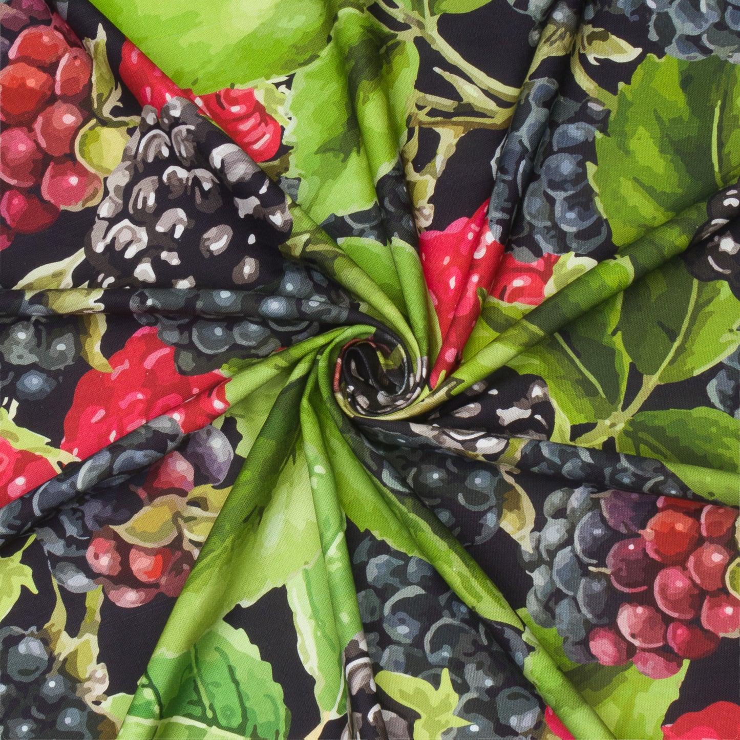 Printed Cotton Linens 140cm Berries Black - Discontinued