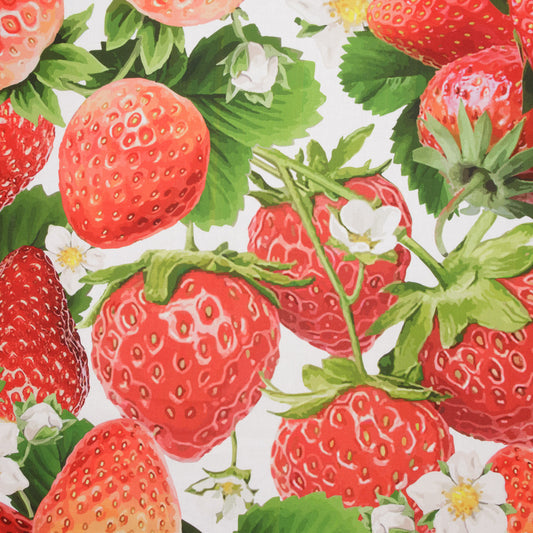 Printed Cotton Linens 140cm Strawberries White - Discontinued