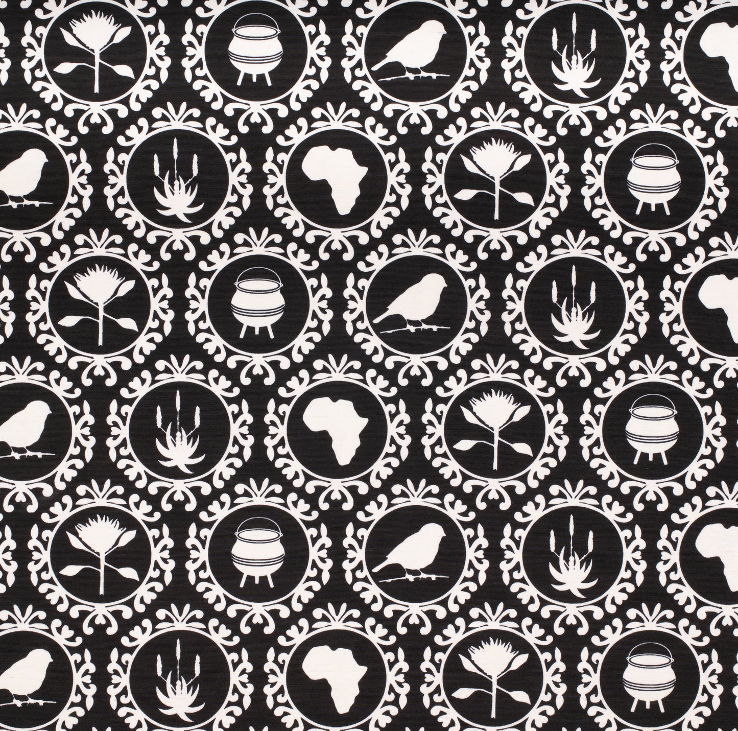 Printed Poly Cotton Icons of Africa Black 140cm