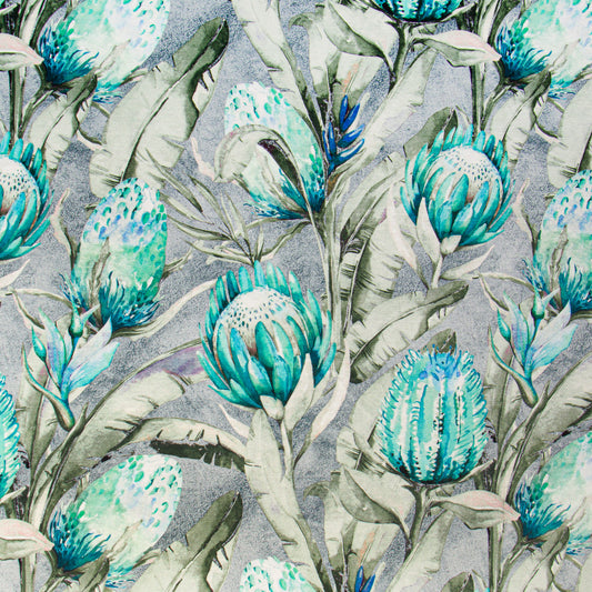 Printed Velvet Protea Fields Blue 140cm