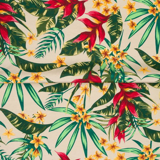 Printed Poly Cotton Botanical Red 140cm
