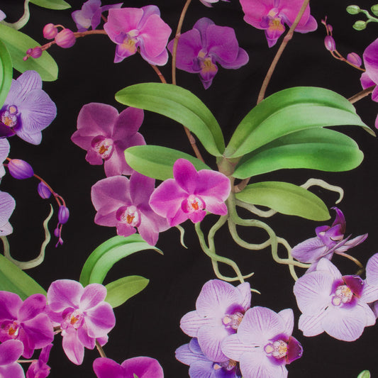 Printed Cotton Linen Orchid Black - Discontinued