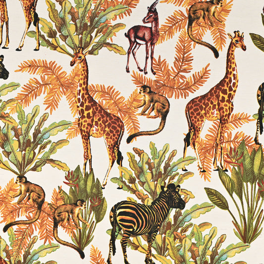 Printed Poly Cotton African Wildlife White 140cm