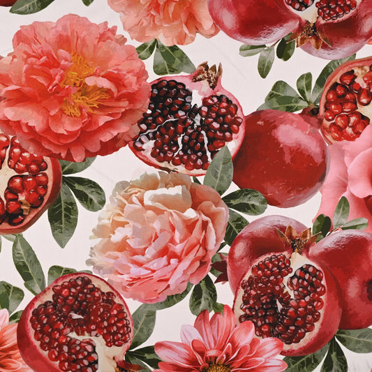 Printed Cotton Linens 140cm Pomegranate White