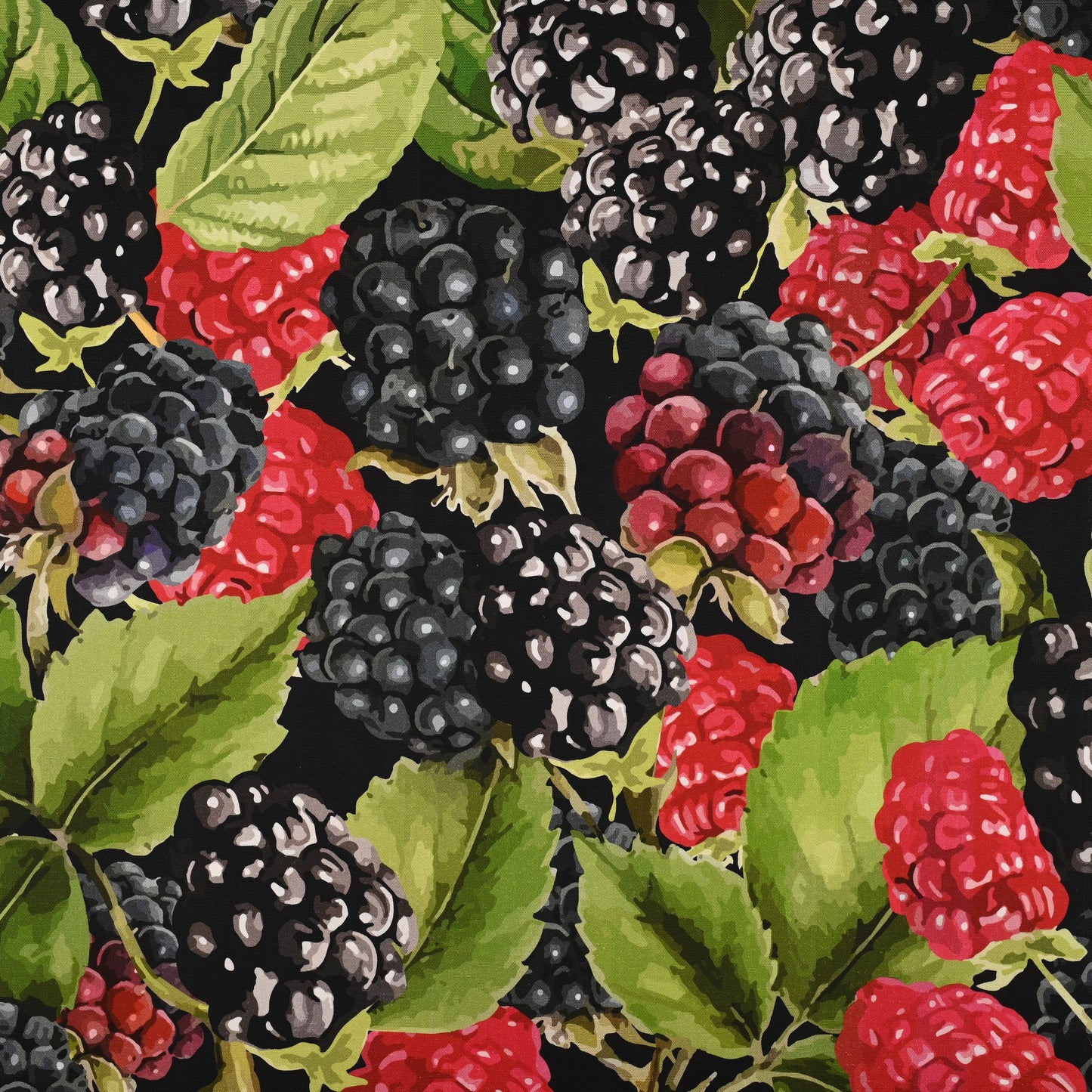 Printed Cotton Linens 140cm Berries Black - Discontinued