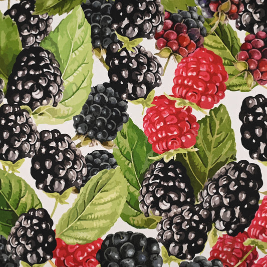 Printed Cotton Linens 140cm Berries white - Discontinued